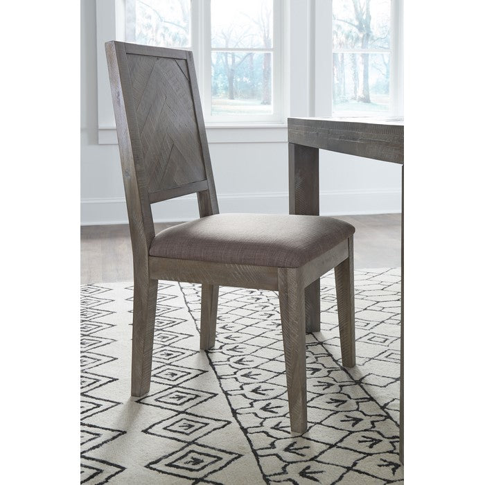 Wooden Side Chair with Fabric Upholstered Seat, Brown