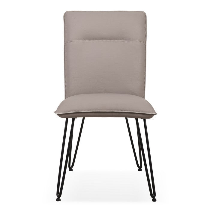 Faux Leather Upholstered Metal Chair with Hairpin Style Legs, Set of 2, Black and Gray