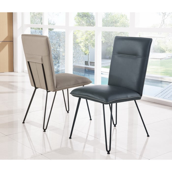 Faux Leather Upholstered Metal Chair with Hairpin Style Legs, Set of 2, Black and Gray