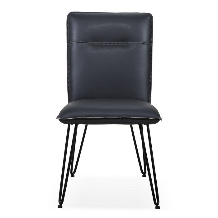 Leather Upholstered Metal Chair with Hairpin Style Legs Set of 2, Black