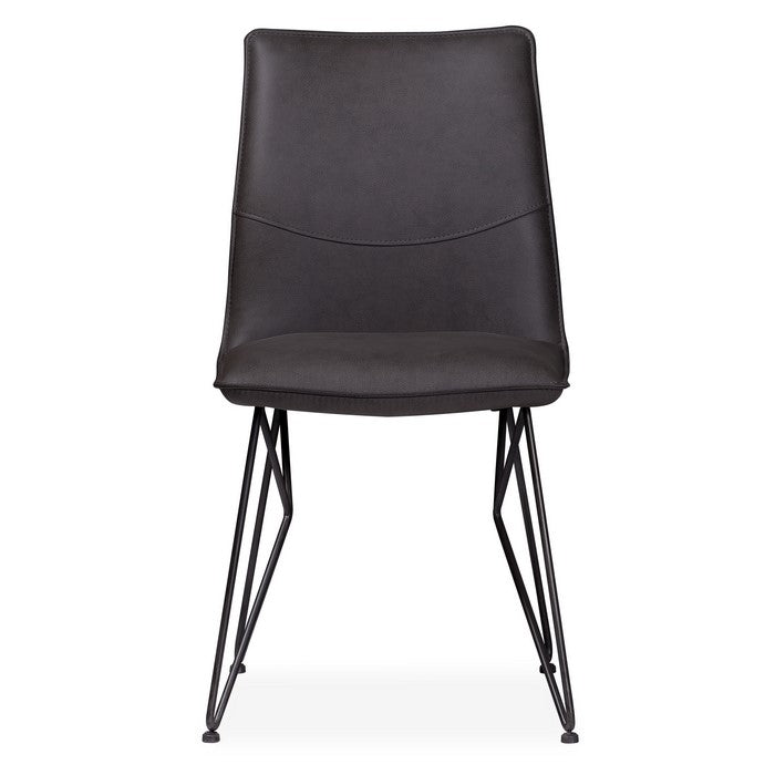 Leather Upholstered Metal Chair with Angle Hairpin Style Legs, Black and Gray