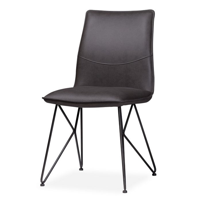 Leather Upholstered Metal Chair with Angle Hairpin Style Legs, Black and Gray
