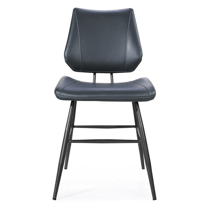 Leather Upholstered Metal Chair with Stitch Details, Set of 2, Black