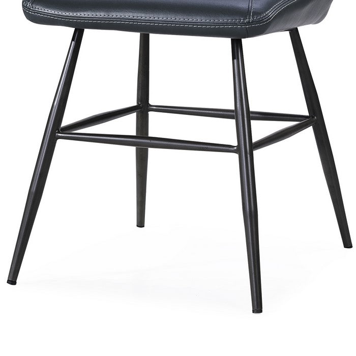Leather Upholstered Metal Chair with Stitch Details, Set of 2, Black