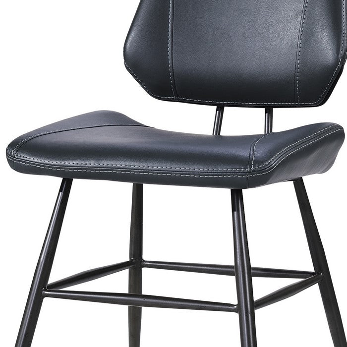 Leather Upholstered Metal Chair with Stitch Details, Set of 2, Black