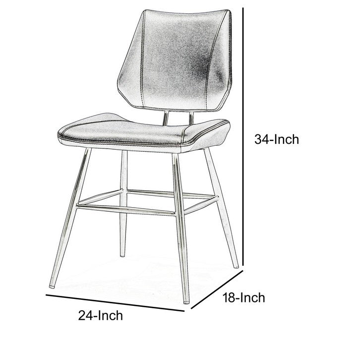 Leather Upholstered Metal Chair with Stitch Details, Set of 2, Black