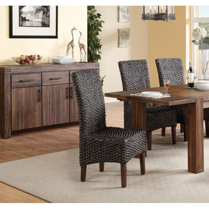 Wicker Woven Wooden Chair with high Back, Set of 2, Brown