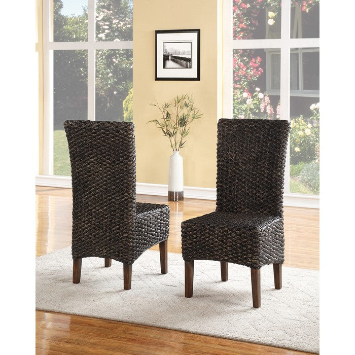Wicker Woven Wooden Chair with high Back, Set of 2, Brown