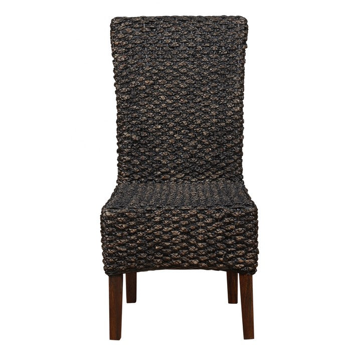 Wicker Woven Wooden Chair with high Back, Set of 2, Brown