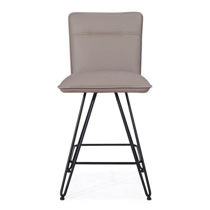 Leather Counter Height Stool with Metal Hairpin Legs, Set of 2, Taupe Brown and Black