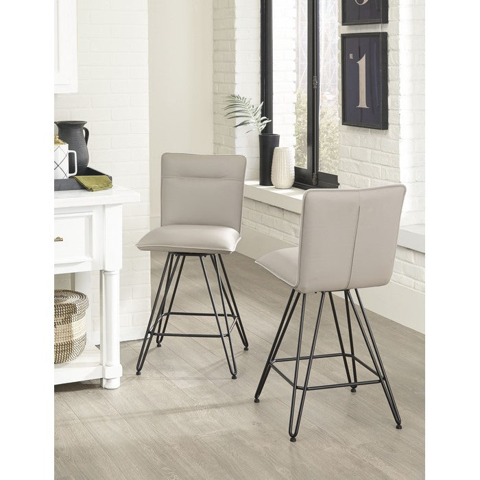 Leather Counter Height Stool with Metal Hairpin Legs, Set of 2, Taupe Brown and Black