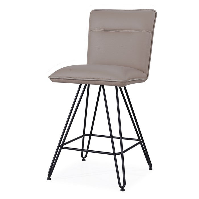 Leather Counter Height Stool with Metal Hairpin Legs, Set of 2, Taupe Brown and Black