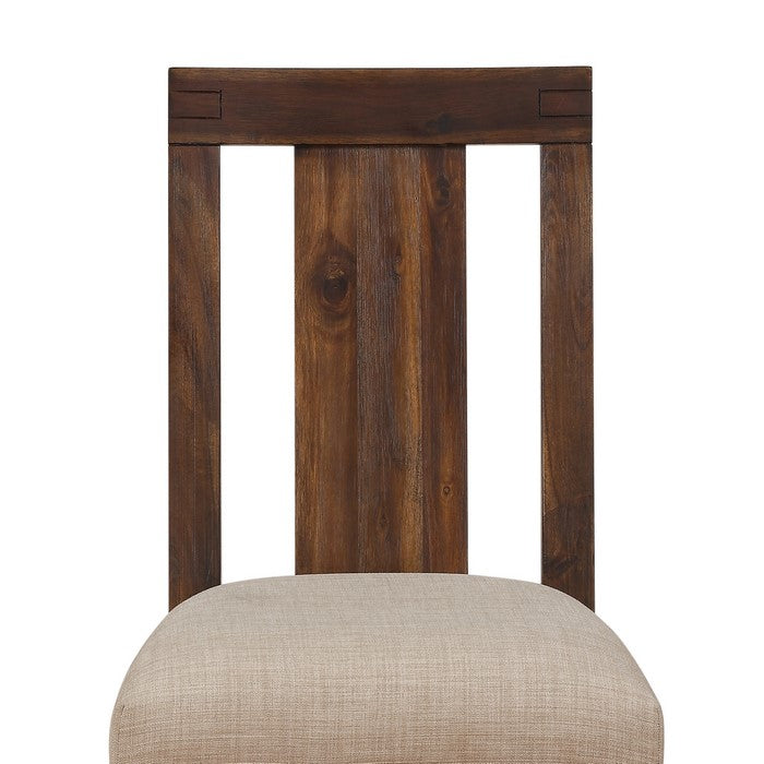 Fabric Upholstered Wooden Counter Height Stool with Exposed Joints, Set of 2,  Brown and Beige