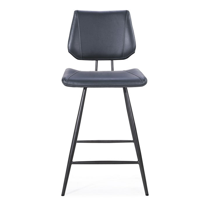 Leather Upholstered and Metal Counter Height Stool with Stitch Details, Black