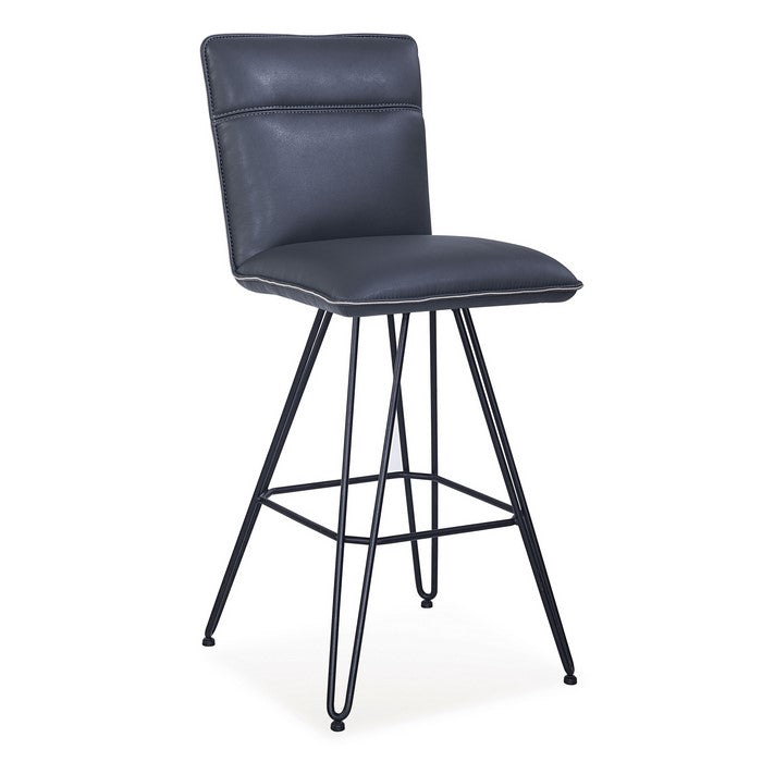 Metal Leather Upholstered Bar Height Stool with Hairpin Style Legs, Pack of Two, Blue and Black
