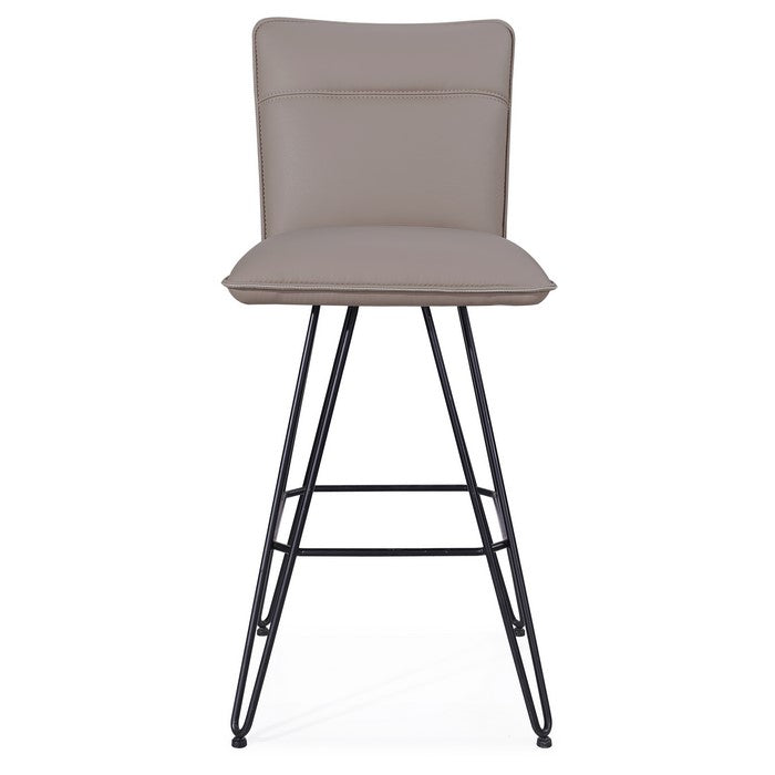 Metal Leather Upholstered Bar Height Stool with Hairpin Style Legs Set of 2, Taupe and Black
