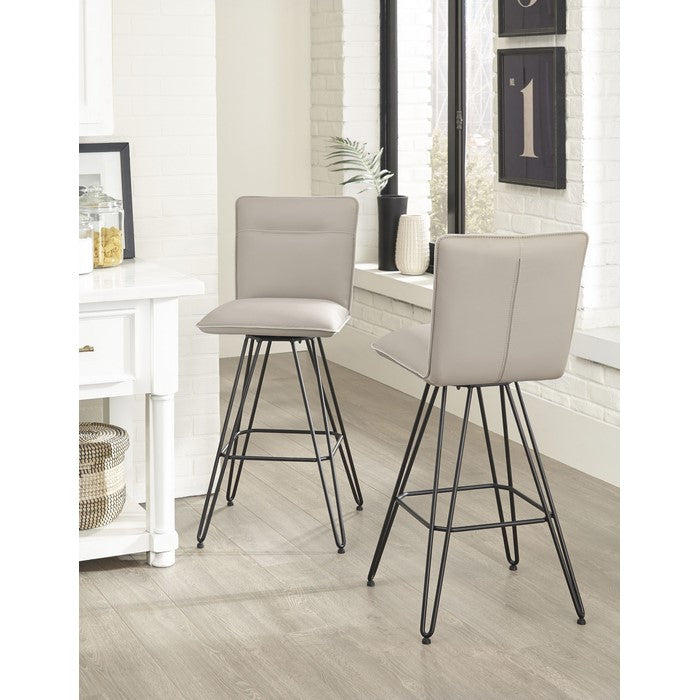 Metal Leather Upholstered Bar Height Stool with Hairpin Style Legs Set of 2, Taupe and Black