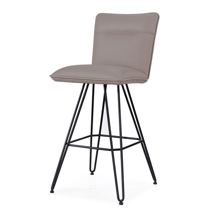 Metal Leather Upholstered Bar Height Stool with Hairpin Style Legs Set of 2, Taupe and Black