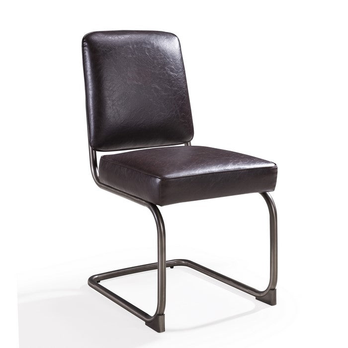 Leather Upholstered Metal Chair with Welting, Set of 2, Brown