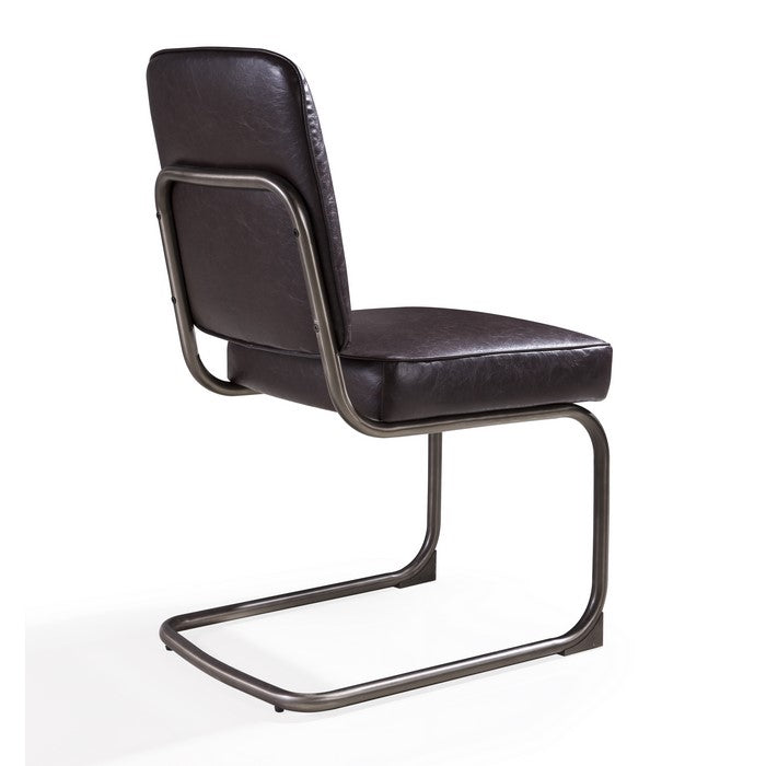 Leather Upholstered Metal Chair with Welting, Set of 2, Brown