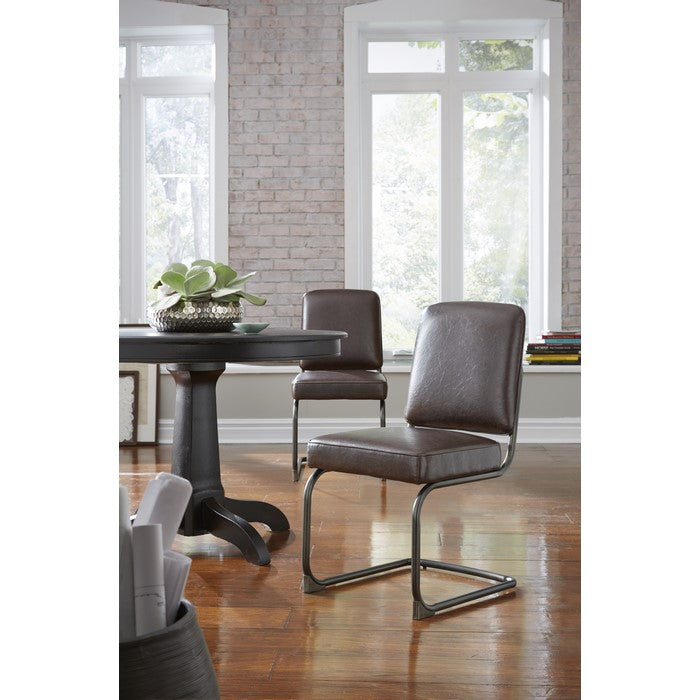 Leather Upholstered Metal Chair with Welting, Set of 2, Brown