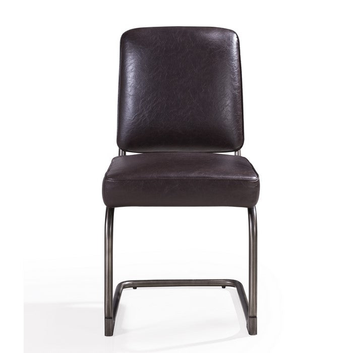 Leather Upholstered Metal Chair with Welting, Set of 2, Brown