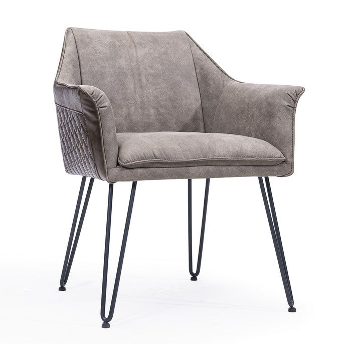 Leather Upholstered Metal Chair with Diamond Stitched Details, Rustic Brown and Black