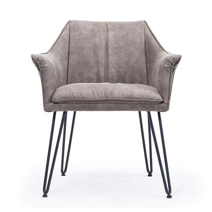 Leather Upholstered Metal Chair with Diamond Stitched Details, Rustic Brown and Black