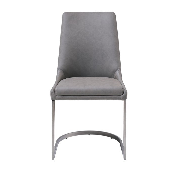 Leather Upholstered Chair with U Shaped Base, Chrome and Gray