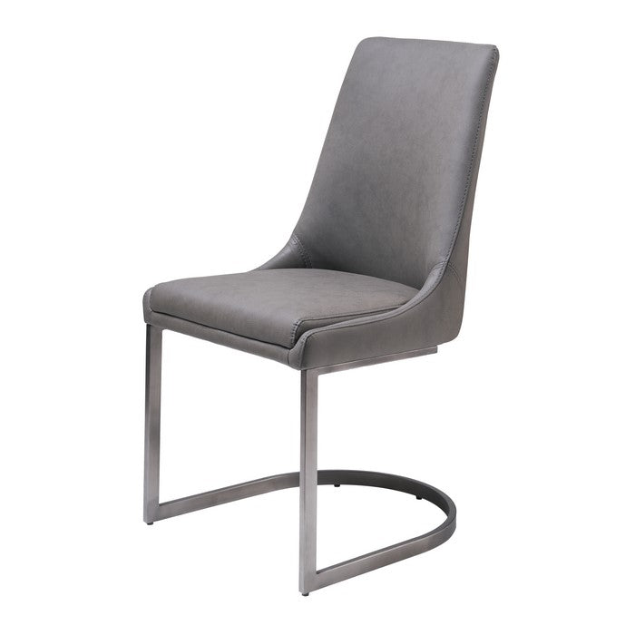 Leather Upholstered Chair with U Shaped Base, Chrome and Gray
