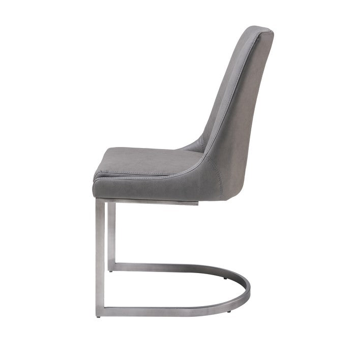 Leather Upholstered Chair with U Shaped Base, Chrome and Gray