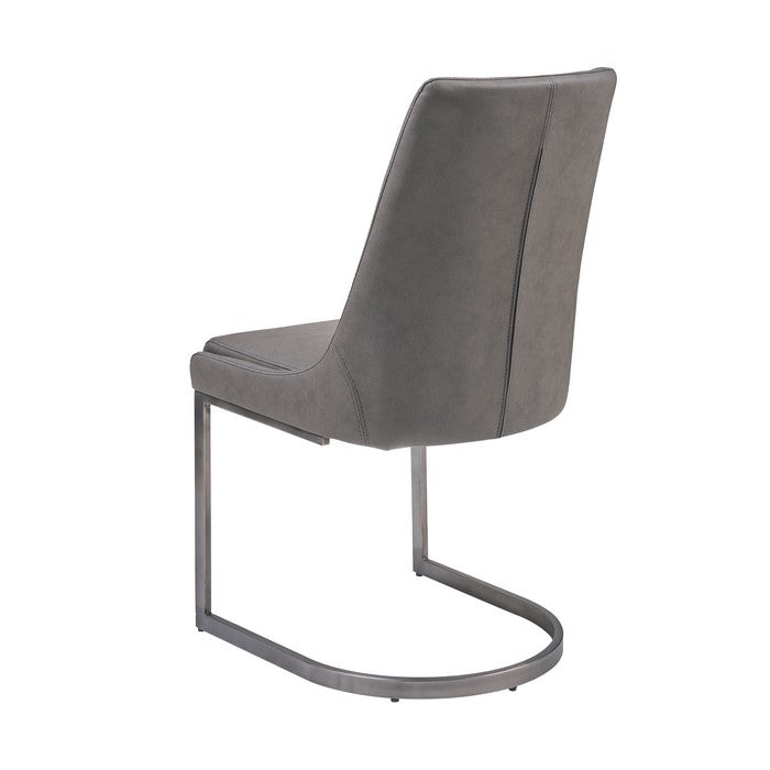 Leather Upholstered Chair with U Shaped Base, Chrome and Gray