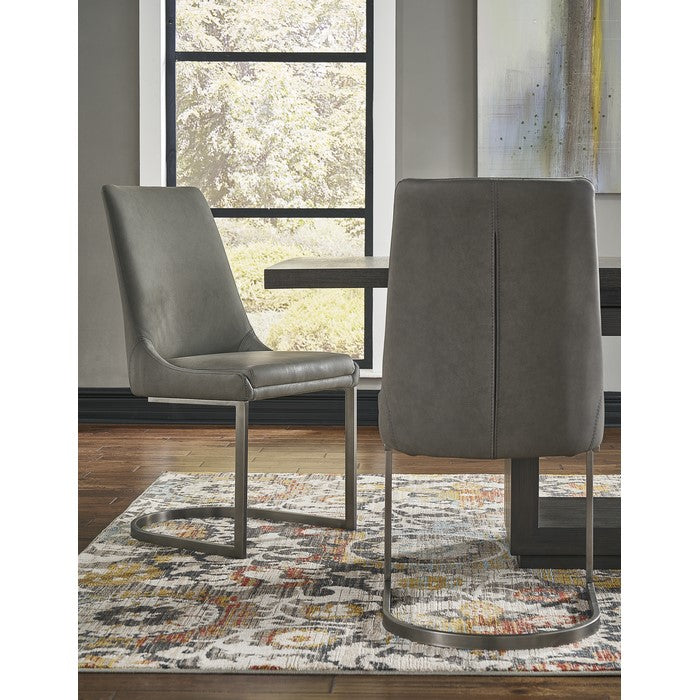 Leather Upholstered Chair with U Shaped Base, Chrome and Gray