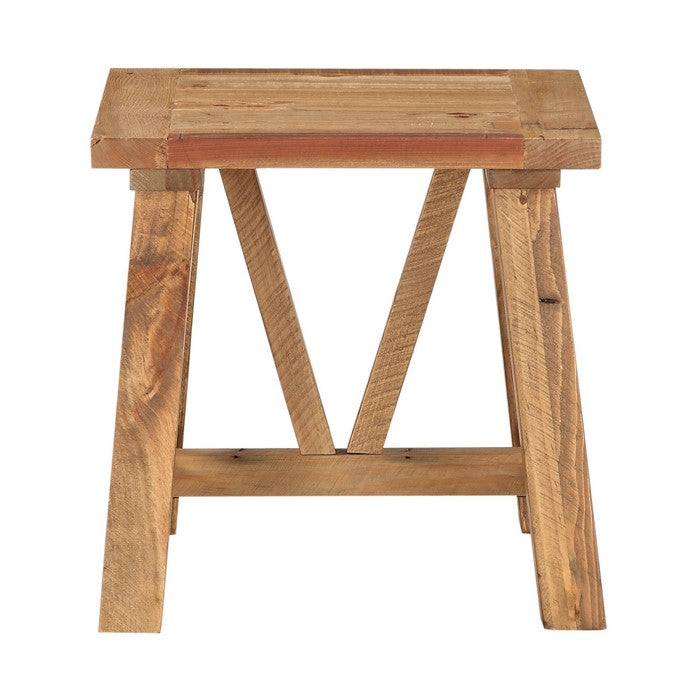 Pine Wood End Table with Trestle Reinforced Sawhorse Base, Brown