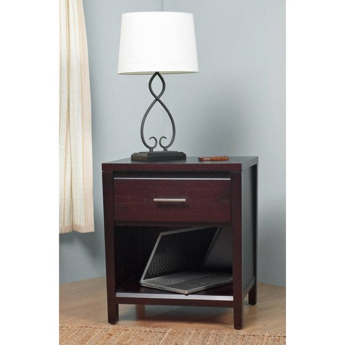 Wooden Nightstand with Power Outlet, Brown
