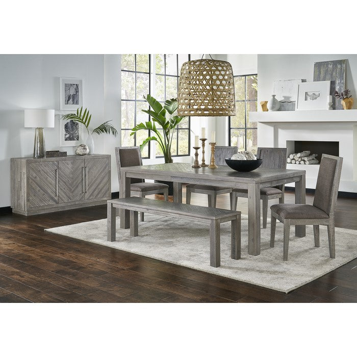 Wooden Bench with Distinctive Herringbone Inlay Design, Gray