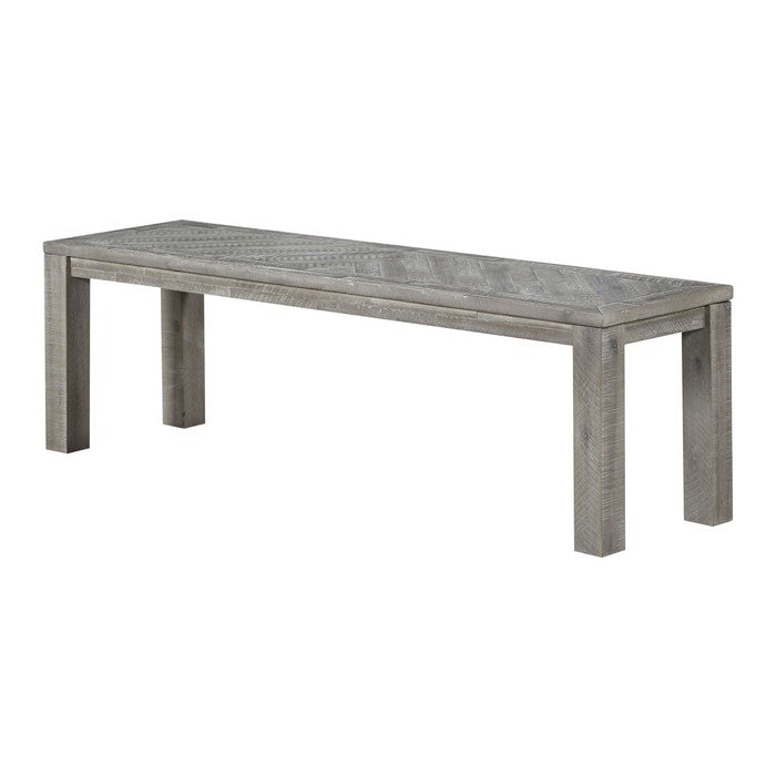 Wooden Bench with Distinctive Herringbone Inlay Design, Gray