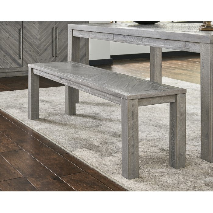 Wooden Bench with Distinctive Herringbone Inlay Design, Gray