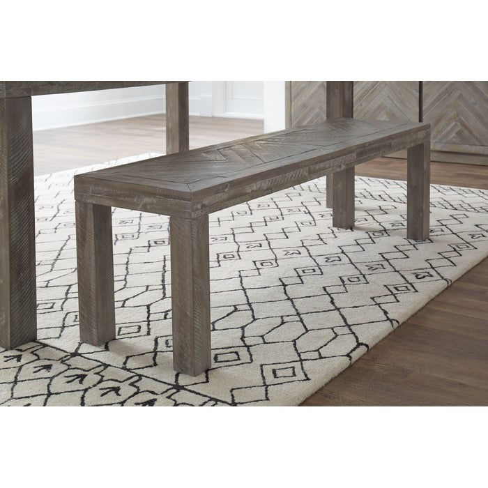Acacia Wood Bench with Distinctive Herringbone Inlay Design, Brown