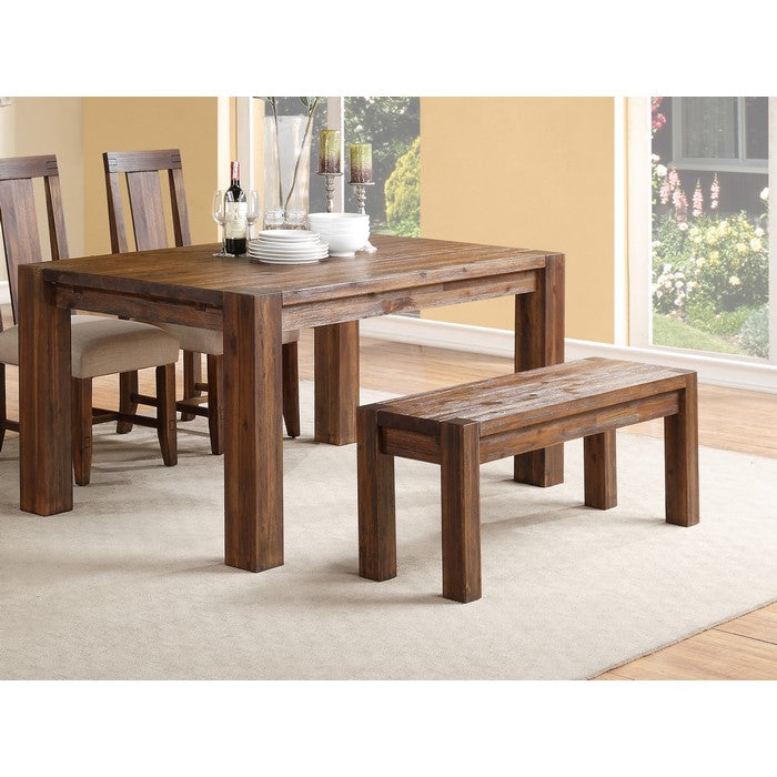 Acacia Wood Bench with Tenon Corner Joints and Block Legs, Brown