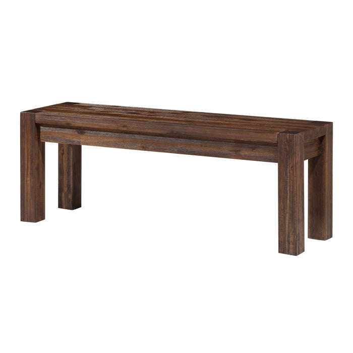 Acacia Wood Bench with Tenon Corner Joints and Block Legs, Brown