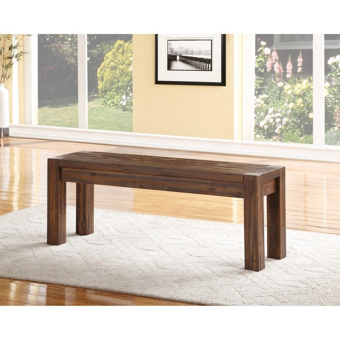 Acacia Wood Bench with Tenon Corner Joints and Block Legs, Brown