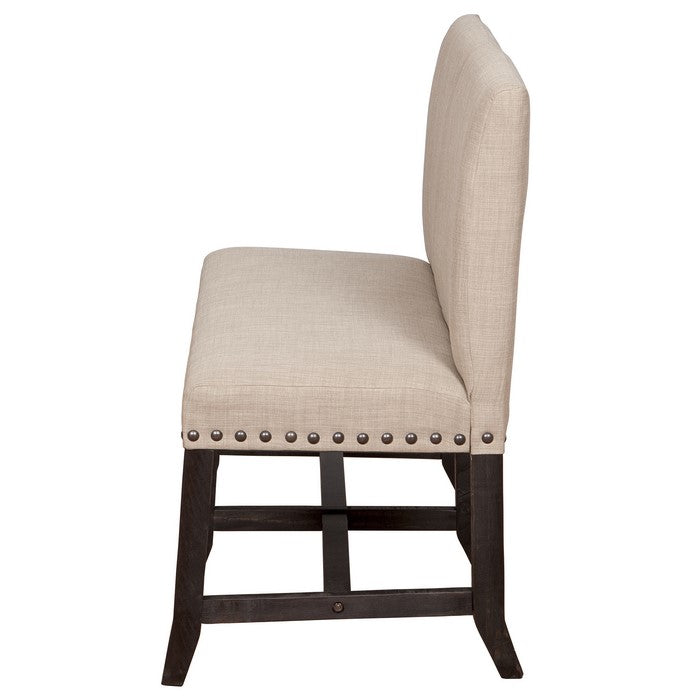 Fabric Upholstered Pine Wood Bench with Nail Head Trim, Black and Beige