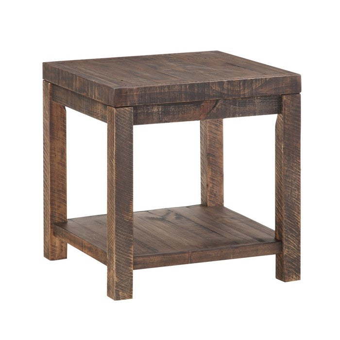 Wooden End Table with One Shelf, Taupe Brown