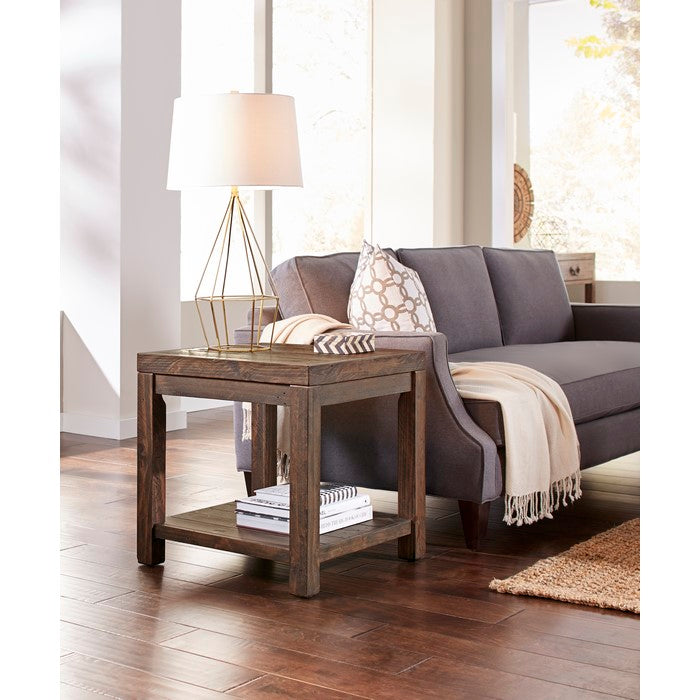 Wooden End Table with One Shelf, Taupe Brown