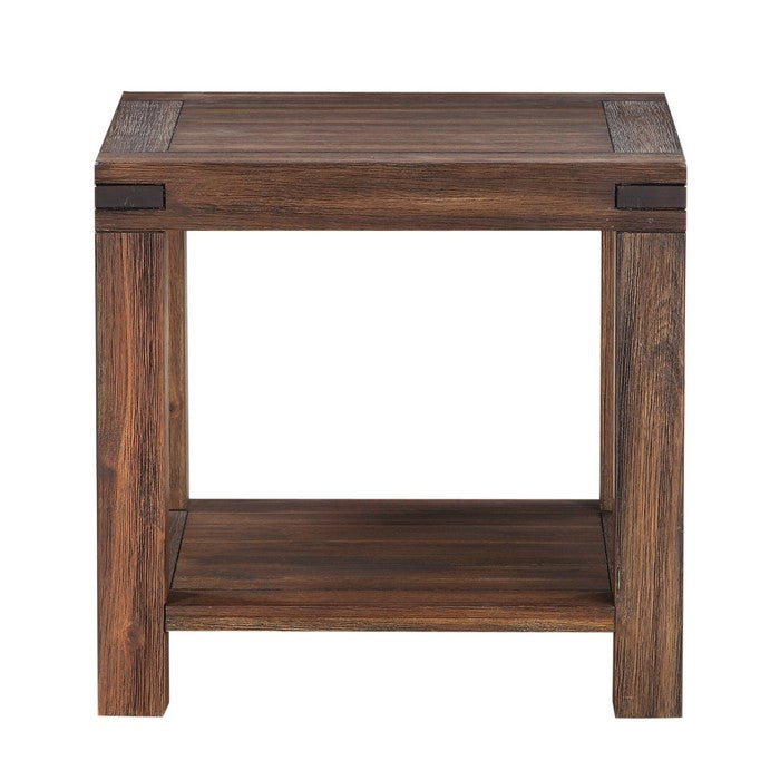 Acacia Wood End Table with Exposed Mortise and Tenon Corner Joints, Brown