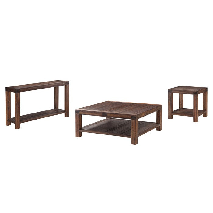 Acacia Wood End Table with Exposed Mortise and Tenon Corner Joints, Brown