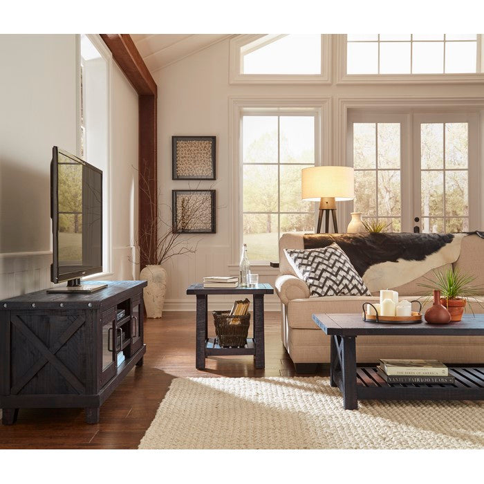 Pine Wood End Table with Exposed Hardware, Brown