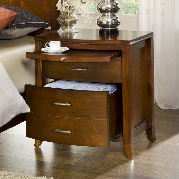 Wooden Nightstand with Three Drawers and One Pull Out Tray, Brown