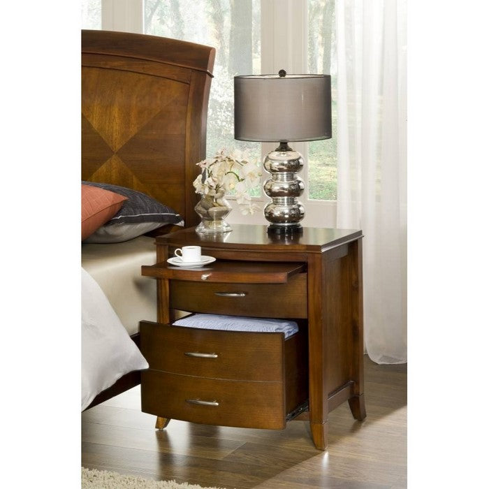 Wooden Nightstand with Three Drawers and One Pull Out Tray, Brown